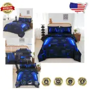 Full Size Blue Gamer Bedding Set - Includes Comforter, Sheets, and Pillowcases