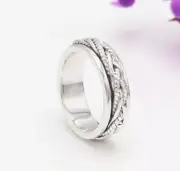 925 Sterling Silver Rope Design Band Spinner Ring Meditation Gift For Wedding
