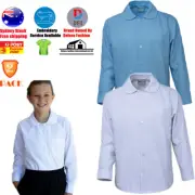 2 PACK GIRLS PETER PAN COLLAR LONG SLEEVE SCHOOL SHIRT ADJUSTABLE CUFF