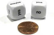 Set of 2 D6 16mm Yes, No, Maybe Decisions Dice - White with Black Letters