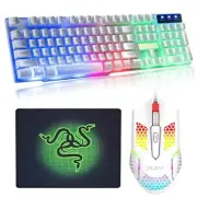Ergonomic Wired Gaming Keyboard Mouse LED Backlight & 2 Mousepad for PC Laptop