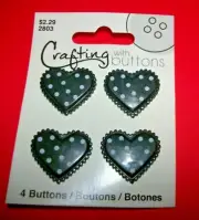 CRAFTING with BUTTONS 2803 1" POLKA DOT HEART SHAPED 1 CARD=4 BUTTONS Lot C36