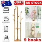 3 Layer 9 Hook Wooden Clothes Coat Stand Hanger Tree Shelf Organizer Holder AU