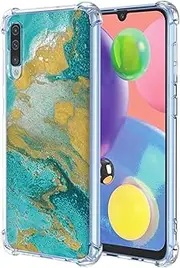 [JDYGWK] for Samsung A70 Galaxy A70S Case Clear Flower Pattern,Soft TPU Silicone,Thin,Shockproof,Anti-Scratch Protective Cover for Samsung Galaxy A70,Green Sea
