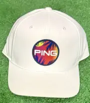 Adult PING Electric Sunset SnapBack Golf Hat NWT Cap White Authentic Patch Red