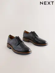 Black Standard Fit Leather Contrast Sole Chunky Brogues Shoes (AA7961) | $118
