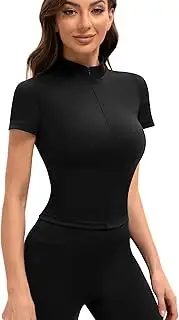 [HLZOYOO] Womens Short Sleeve Workout Shirts Quarter Zip Sweatshirt Athletic Crop Workout Top Yoga Athletic Fit Shirt