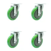 5 Inch Green Polyurethane Wheel Swivel Top Plate Caster Set Service Caster