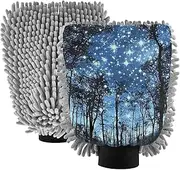 XYMZR Forest Landscape Night Absorbent Microfiber Car Wash Mitt, Funny Cute Anime Scratch Free for Cars Cleaning, Home Cleaning Mitts, 2 Pack, 10.24” L x 7.09” W