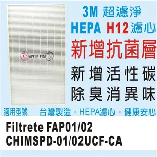 3M 超濾淨 抗菌活性碳版 HEPA H12 空氣清淨 濾網 適用 CHIMSPD-01/02UCF FAP01/02