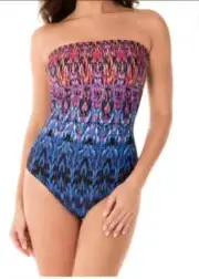 Miraclesuit Midnight Blue Avanti Tummy Control One Piece Bandeau Swimsuit Size 8