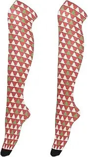 [Caihoyu] Women'S Knee-High Silk Stockings Lightweight Long Knee-High Socks High Football Socks for formal Events Green Red Christmas Tree Pattern, Green Red Christmas Tree Pattern
