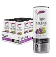 PACK OF 12 ✨ CELSIUS Sparkling GRAPE RUSH Energy Drink CANS | Zero Sugar Fun
