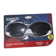 New Speedo Expanded View Goggles Adult Ages 14+ Black w Teal Accents Dual Strap