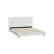 Bed Frame Queen Tufted Bedhead Boucle Fabric White