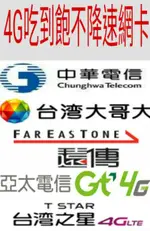 台灣大哥大 遠傳電信 台灣之星 亞太4G電信網卡（吃到飽不降速網卡）