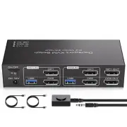 TJCXELE Displayport KVM Switch 2 Monitors 2 Computers 8K@60Hz/4K@120Hz USB 3.0 D