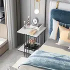 Coffee Table Side End Bedside Table with 2-tier Storage Shelf Marble Furniture