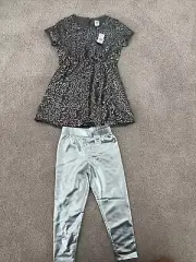 Girls 4-5 Gap Outfit Sequin Dress And Silver Leggings