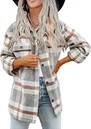 [Haellun] Womens Wool Blend Plaid Flannel Button Down Shirts Jacket Shacket Coats