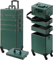 Makeup Train Case, Rolling Makeup Case with Lid, 5 in 1 Cosmetology Case on Whee