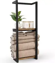 Towel Rack Wall Mounted with Wood Shelf Wall Towel Rack for Rolled Towels