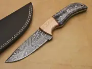 9" Damascus Skinner Twisted Steel Knife With Buffalo Horn Handle Full Tang