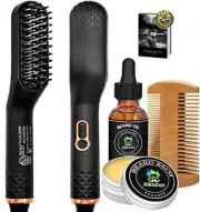 3 in 1 Beard Straightener w/Beard Balm & Beard Growth Oil Comb Hair Men Women