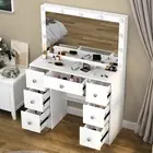 Large LED Lighted Mirror Makeup Dressing Desk Vanity Table with 7 Drawers White