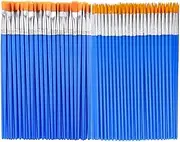 Wanfoou 100 Pcs Small Paint Brushes Bulk - Round and Flat Brush Set for Acrylic, Detail, Watercolor, Canvas, and Face Painting - Classroom Crafts