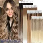 Thick Tape In Hair Extensions 100% REMY Human Hair Skin Weft Full Head Balayage