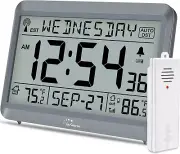 Atomic Clock with Indoor Outdoor Temperature, Self-Setting Digital Wall Clock Ba