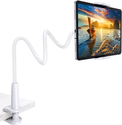 TRYONE Gooseneck Tablet Holder Stand for Bed Adjustable Flexible Arm 02-White