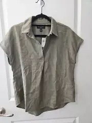 Banana Republic Factory SS Linen-Blend Oversized Hunter Green Pull-over Top- XS