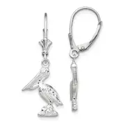 Sterling Silver De-Ani Rhodium-Plated Polished 3D Small Pelican Leverback Earrings