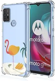 [Samyje] Case Compatible with Motorola Moto Edge 30 Neo/Edge 30 Lite Clear Cover Soft Slim TPU Silicone Cover with Screen Protector Shock Absorbing Design Embossed Anti-Scratch Case - Flamingo
