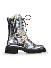 Silver Patent Lace Up Boots