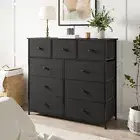 Wide Chest of 9 Drawers Tall Dresser Tallboy Black Console Table Bedroom Closet