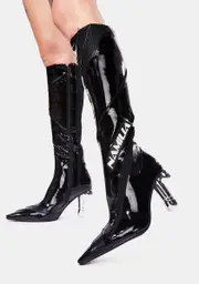 [Namilia] Black Patent Vegan Dick Heel Motocross Boots