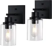 Modern Vanity Light Fixtures, Wall Sconces for Bathroom Set of 2 Farmhouse Wall Lights with Clear Glass Shade Matte Black Wall Mount Lighting Lanterns for Mirror Bedroom Living Room Kitchen Hallway