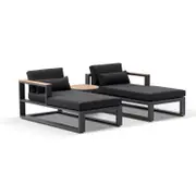 Balmoral Daybed Outdoor Aluminium and Teak Lounge with Round Side table Charcoal - Denim Grey