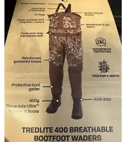 Magellan Mens Tredlite 400 Breathable Boot Foot Waders - Realtree - Size 8