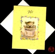 VINTAGE HTF MARY HAMILTON Teddy Bear Flower Pot- SMALL - Blank Greeting Card