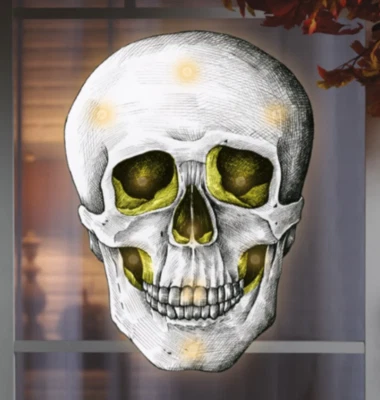 13" x 16" Pre-Lit Shimmer Skull Window Silhouette Halloween Holiday Decor