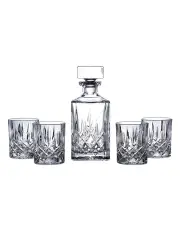 [Royal Doulton] Square Crystal Decanter and Tumblers, 5 Piece Set