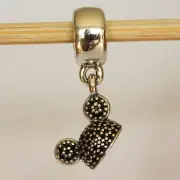 New Disney Pandora Park Exclusive Mickey's Sparkling Black Ear Hat Dangle Charm