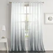2x Ombre Sheer Curtains Draperies Window Treatment, White and Grey