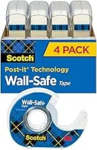 Scotch Brand Wall-Safe Tape, Sticks Securely, Removes Cleanly, Invisible, Engineered for Posting, 3/4 x 650 Inches, 4 Dispensered Rolls (4183)