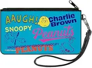 [Buckle-Down] Peanuts Wallet, Zip Clutch, Charlie Brown Snoopy and Woodstock Typography Collage Blue, Canvas, Blue, SMALL, Casual
