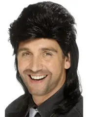 Black 80s Style Mullet Wig